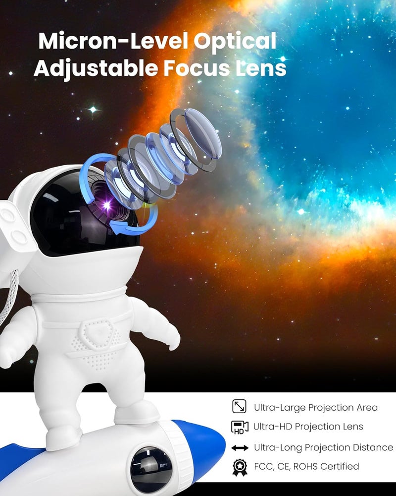 MERTTURM HD Astronaut Planetarium Projector, Galaxy Projector for Bedroom, HD Replaceable 13 Film Discs & Adjustable Focus Lens, Rocket Night Light, Timed Ceiling Light - Image 3