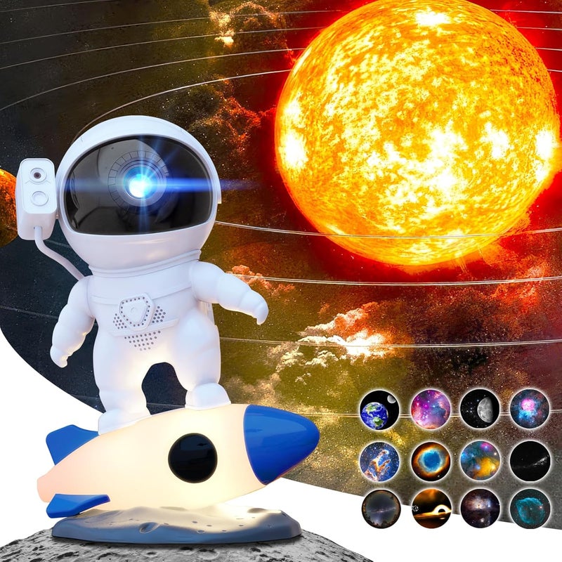 MERTTURM HD Astronaut Planetarium Projector, Galaxy Projector for Bedroom, HD Replaceable 13 Film Discs & Adjustable Focus Lens, Rocket Night Light, Timed Ceiling Light - Image 1