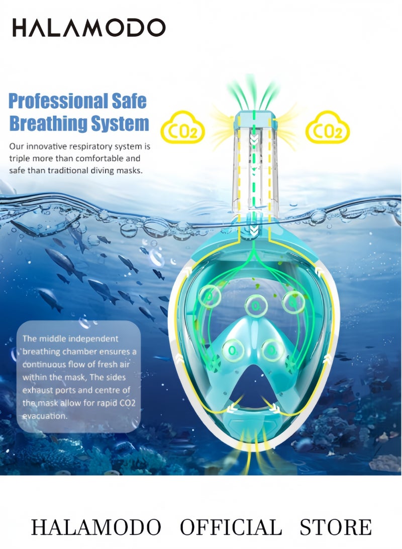 HALAMODO Full Face Snorkel Mask Snorkeling Gear for Adults to Breathe Through Mouth or Nose Snorkeling Mask with Camera Mount for Safe Breathing & Anti-Leak & Anti-Fog - Image 3