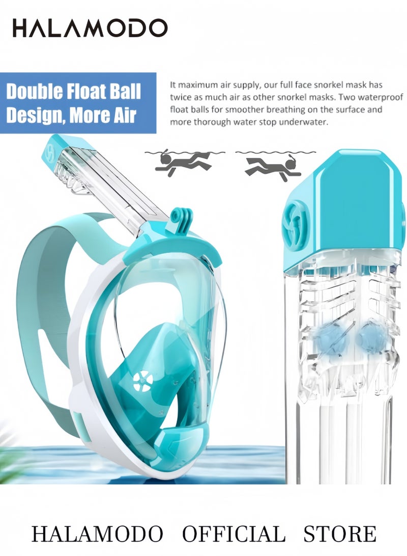 HALAMODO Full Face Snorkel Mask Snorkeling Gear for Adults to Breathe Through Mouth or Nose Snorkeling Mask with Camera Mount for Safe Breathing & Anti-Leak & Anti-Fog - Image 2