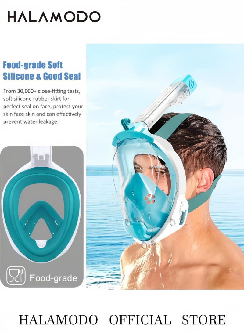 HALAMODO Full Face Snorkel Mask Snorkeling Gear for Adults to Breathe Through Mouth or Nose Snorkeling Mask with Camera Mount for Safe Breathing & Anti-Leak & Anti-Fog - Image 4