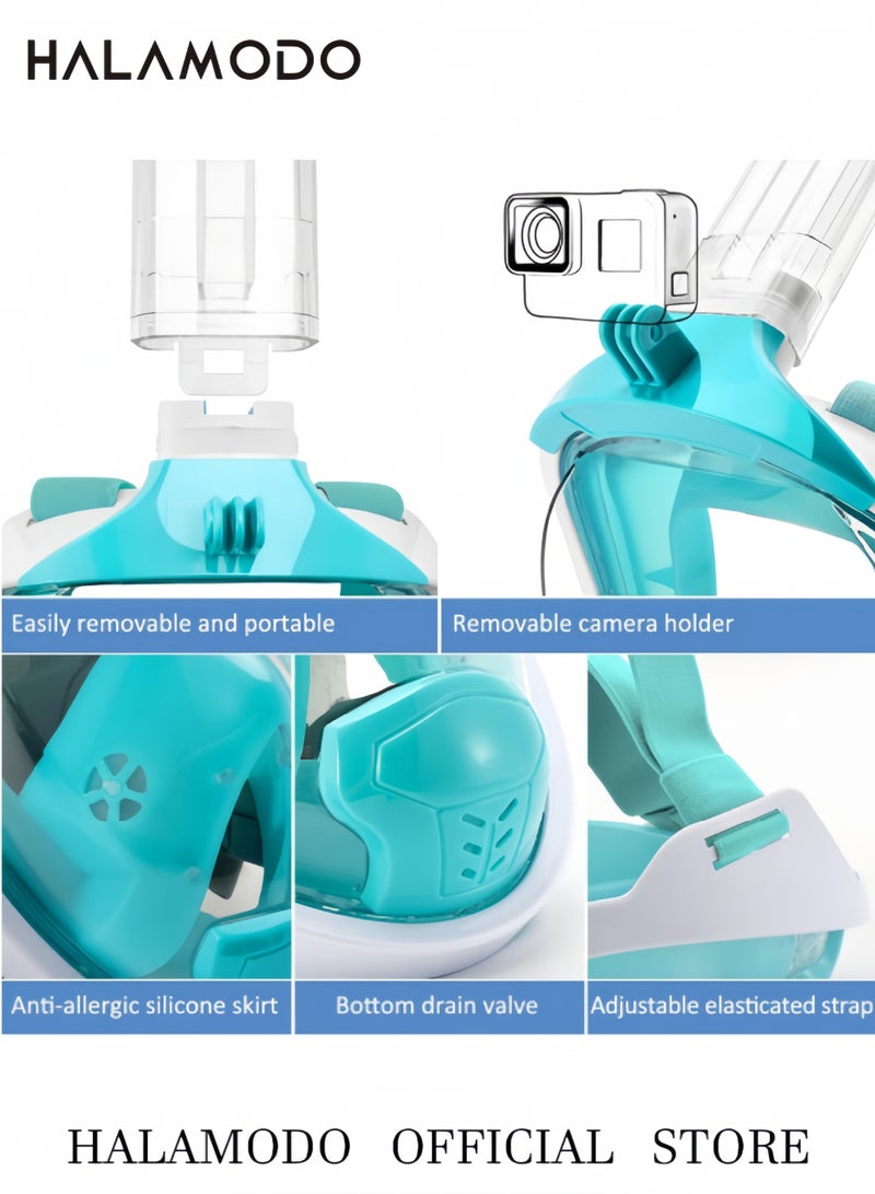 HALAMODO Full Face Snorkel Mask Snorkeling Gear for Adults to Breathe Through Mouth or Nose Snorkeling Mask with Camera Mount for Safe Breathing & Anti-Leak & Anti-Fog - Image 5