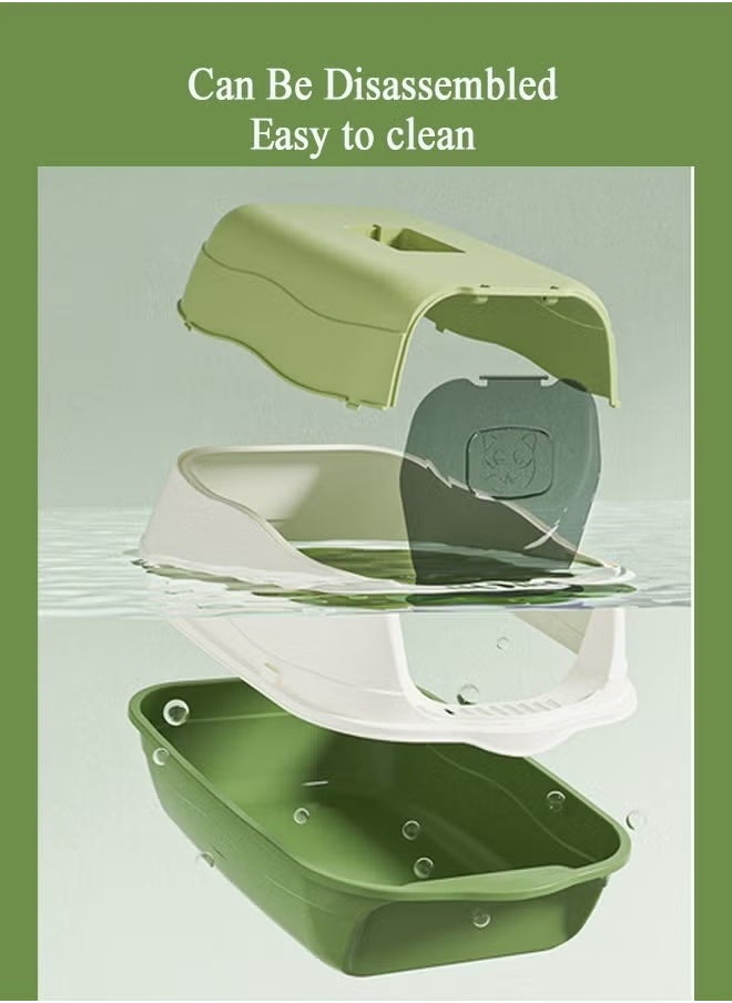 Generic - Cat Litter Box with Lid, Supplies with Plastic Scoop and Deodorizing Bag, Fully Enclosed Cat Litter Box With Lid, Anti-Splashing, Prevent Sand Leakage, Detachable Small Pet Toilet, Top Entry Cat Toilet, Oversized Detachable Cat Litter Box, Deodorizing Non-Sticky and Easy to Clean, Suitable for All Kinds of Pet Litter(Green) - Image 1