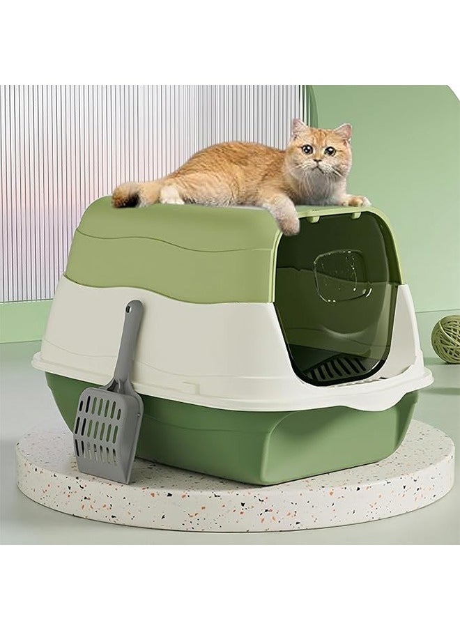 Generic - Cat Litter Box with Lid, Supplies with Plastic Scoop and Deodorizing Bag, Fully Enclosed Cat Litter Box With Lid, Anti-Splashing, Prevent Sand Leakage, Detachable Small Pet Toilet, Top Entry Cat Toilet, Oversized Detachable Cat Litter Box, Deodorizing Non-Sticky and Easy to Clean, Suitable for All Kinds of Pet Litter(Green) - Image 1