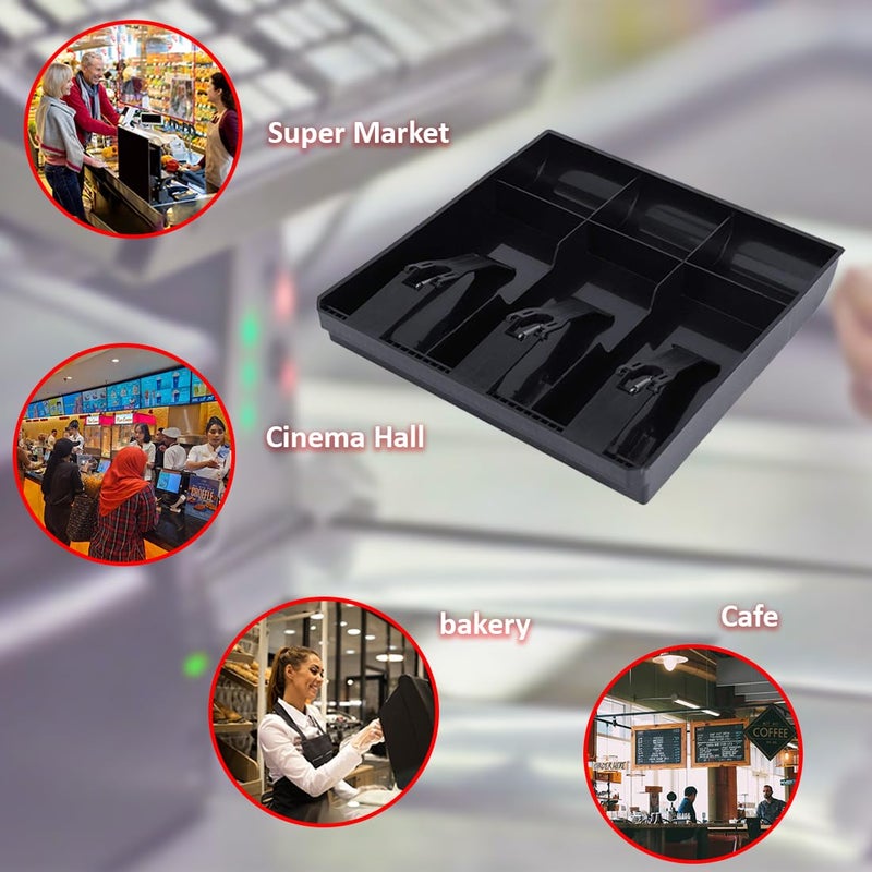 DEVZA ABS Plastic Cash Drawer, 3 Cash and 3 Coin Organizer for Supermarket, 6 Slot, 9.6 X 9.6 X 1.4 Inch,(Black) - Image 2