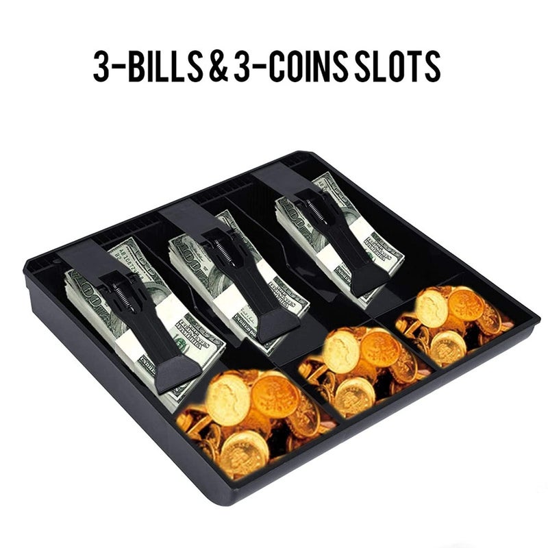 DEVZA ABS Plastic Cash Drawer, 3 Cash and 3 Coin Organizer for Supermarket, 6 Slot, 9.6 X 9.6 X 1.4 Inch,(Black) - Image 5