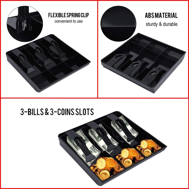 DEVZA ABS Plastic Cash Drawer, 3 Cash and 3 Coin Organizer for Supermarket, 6 Slot, 9.6 X 9.6 X 1.4 Inch,(Black) - Image 3