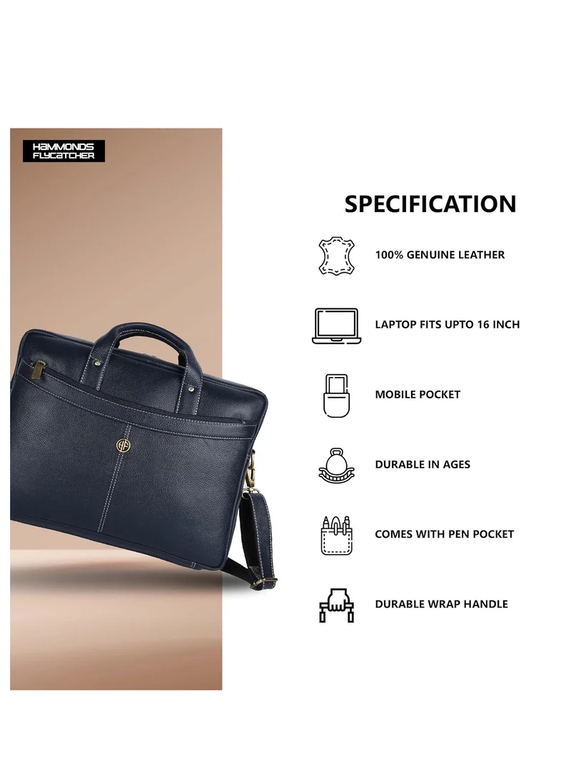 Hammonds Flycatcher  Laptop Leather Bag for Office -Fits up to 16 Inch Laptop -Royal Blue with Multiple Compartments -Executive Leather Bag - Work/Travel  | Best Price UAE