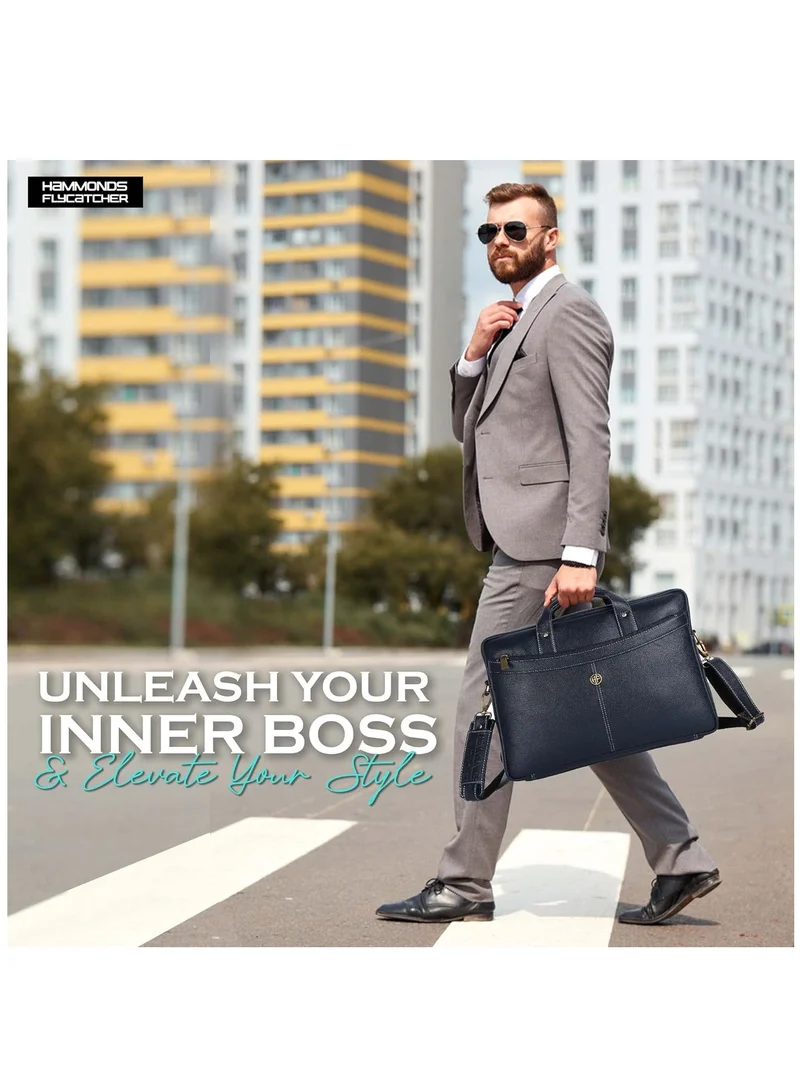 Hammonds Flycatcher  Laptop Leather Bag for Office -Fits up to 16 Inch Laptop -Royal Blue with Multiple Compartments -Executive Leather Bag - Work/Travel  | Best Price UAE