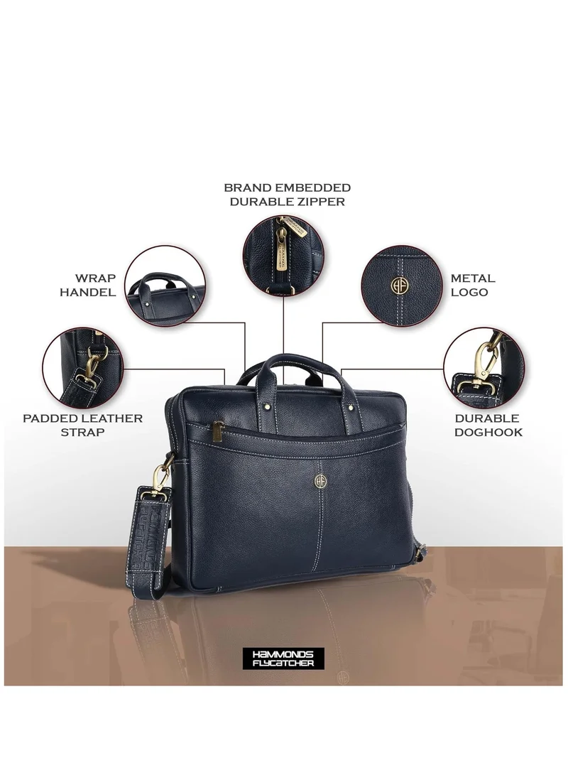 Hammonds Flycatcher  Laptop Leather Bag for Office -Fits up to 16 Inch Laptop -Royal Blue with Multiple Compartments -Executive Leather Bag - Work/Travel  | Best Price UAE