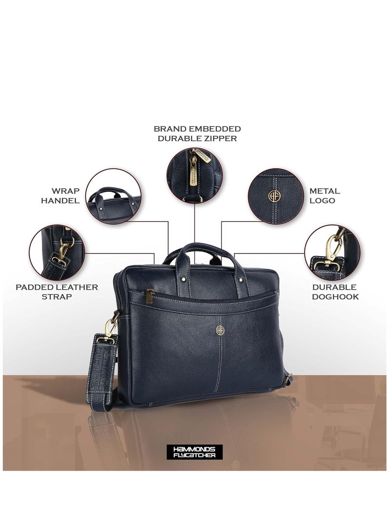 HAMMONDS FLYCATCHER Laptop Leather Bag for Office -Fits up to 16 Inch Laptop -Royal Blue with Multiple Compartments -Executive Leather Bag - Work/Travel - Image 4