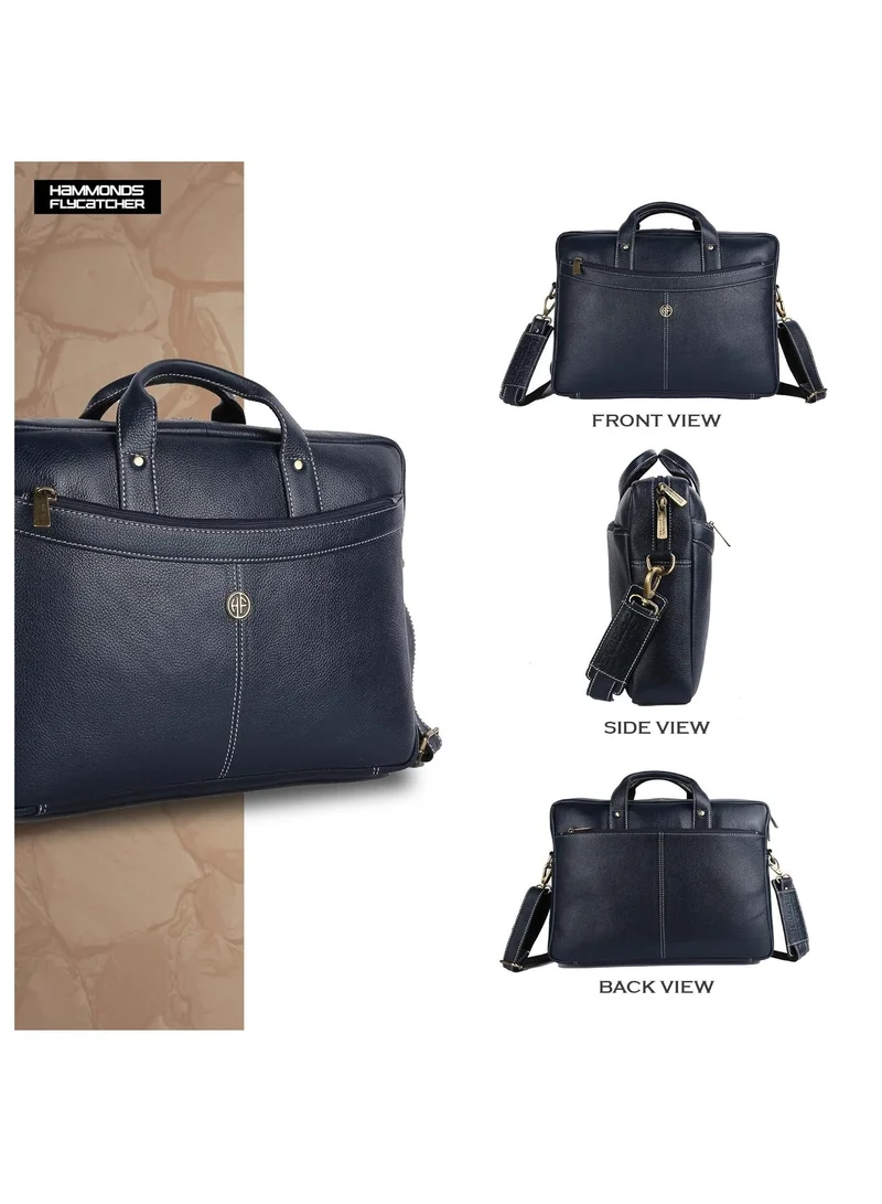 Hammonds Flycatcher  Laptop Leather Bag for Office -Fits up to 16 Inch Laptop -Royal Blue with Multiple Compartments -Executive Leather Bag - Work/Travel  | Best Price UAE