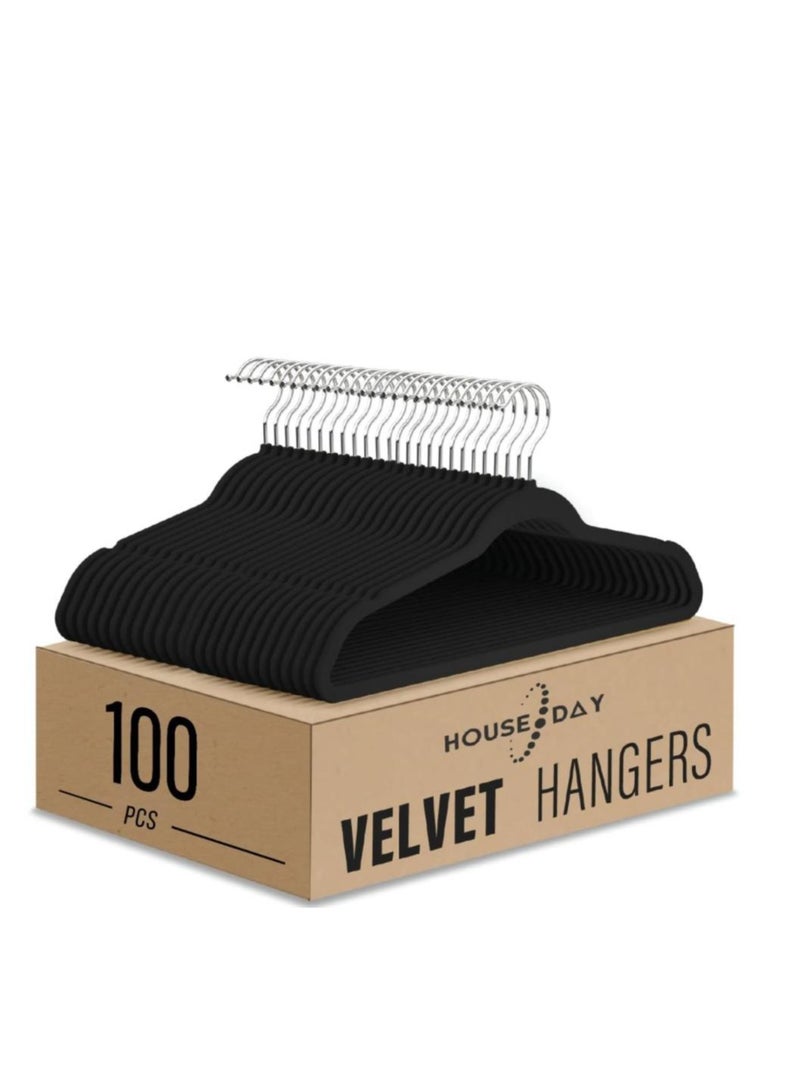 Golden 100-Pack Clothes Hangers 45cm Velvet Coat Hangers Non-Slip Space Saving Hangers Adult Hangers ... (Black) - Image 1