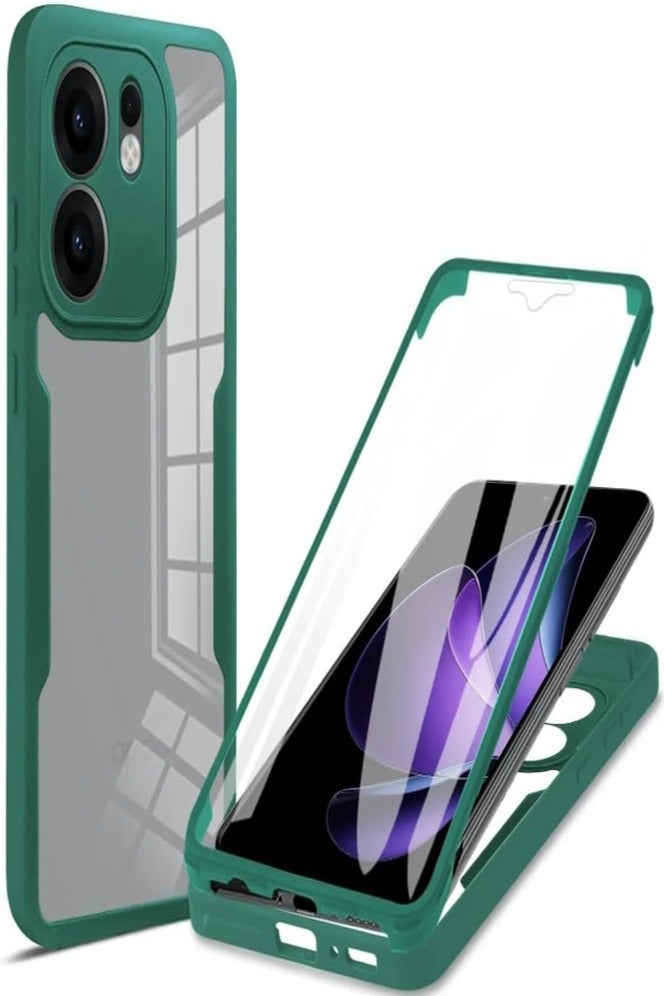 general Case Compatible with Oppo Reno 13F 360° Full Body Protection Military Grade Shockproof TPU Clear Phone Cover with Screen Protector for Reno13 F Green
