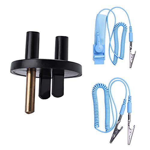 HPFIX Grounded Outlet Plug, Anti-Static Wrist Strap (Adjustable up to Size XL) and Grounding Cord, Earth Connection | ESD Safe for Computer, PC Building Eelectronics - Image 1