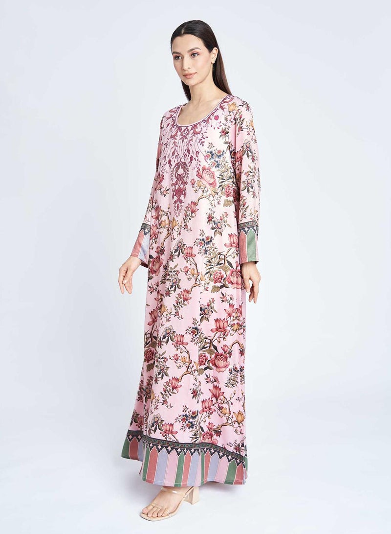 كشخة جلابية بطبعة زهور رقمية مع شغل أحجار - Image 2