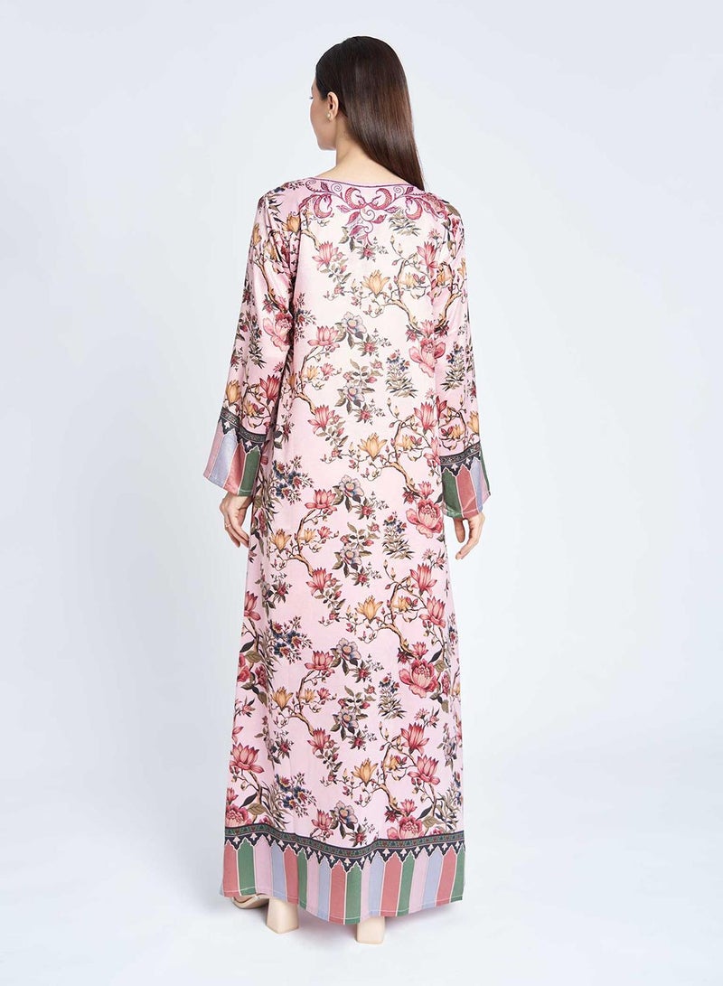 كشخة جلابية بطبعة زهور رقمية مع شغل أحجار - Image 3