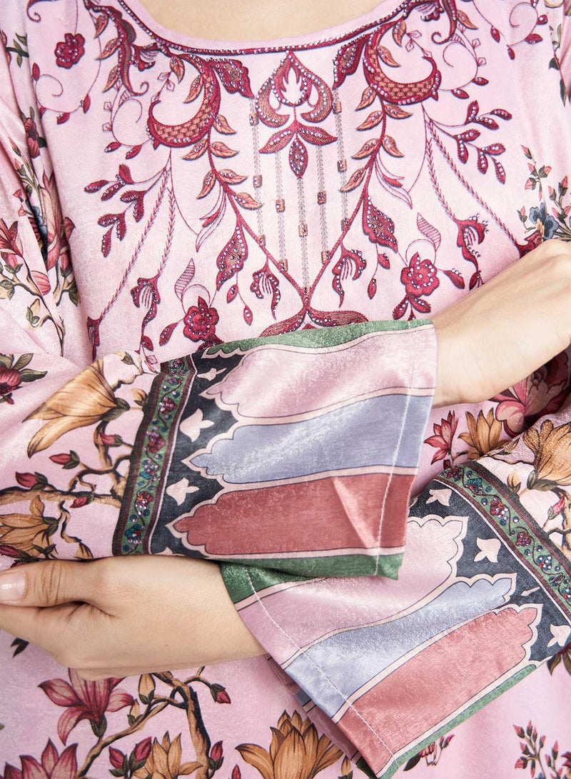 كشخة جلابية بطبعة زهور رقمية مع شغل أحجار - Image 5