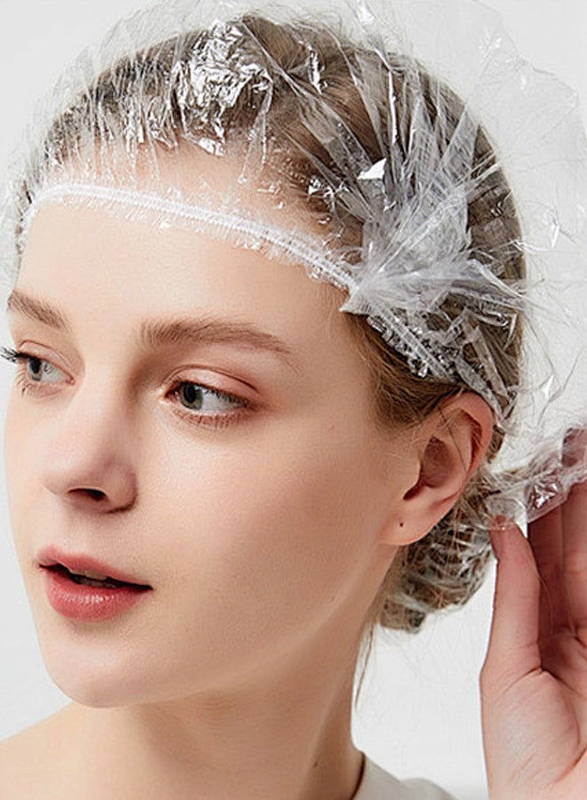 100Pcs Clear Thickened Disposable Shower Caps Waterproof Elastic Plastic Bath Caps for Home Hotel Spa Travel Hair Dye Deep Conditioning Multipurpose Protective Hair Covers - Image 1