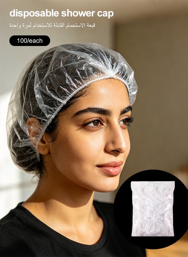 100Pcs Clear Thickened Disposable Shower Caps Waterproof Elastic Plastic Bath Caps for Home Hotel Spa Travel Hair Dye Deep Conditioning Multipurpose Protective Hair Covers - Image 3
