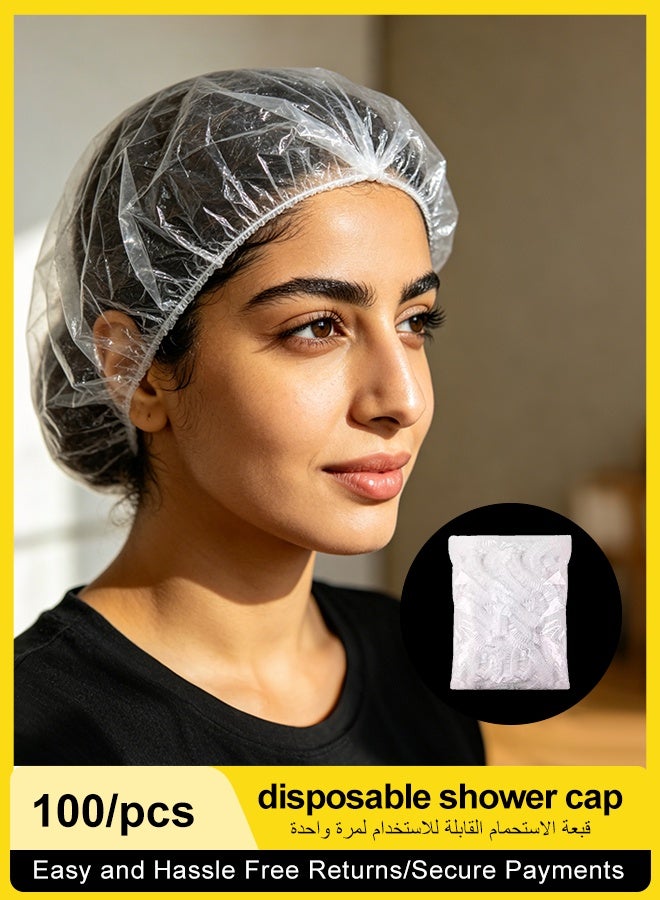 100Pcs Clear Thickened Disposable Shower Caps Waterproof Elastic Plastic Bath Caps for Home Hotel Spa Travel Hair Dye Deep Conditioning Multipurpose Protective Hair Covers - Image 5