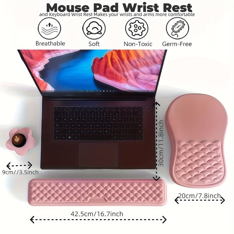 Pink 3 In 1 Ergonomic Mouse Pad With Wrist Support And Non Slip Surface - Image 2