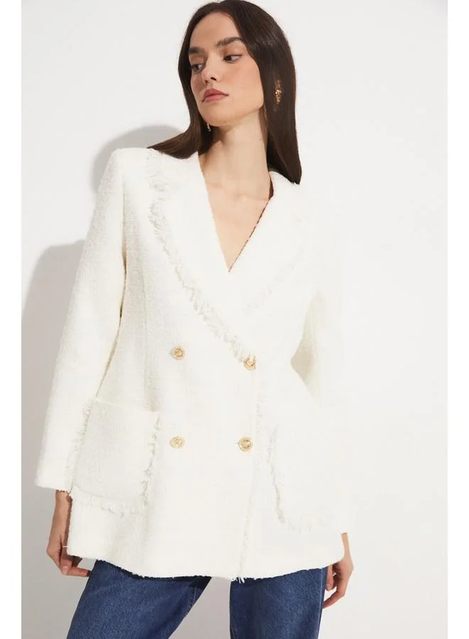 جون June Tweed Button Detailed Jacket White
