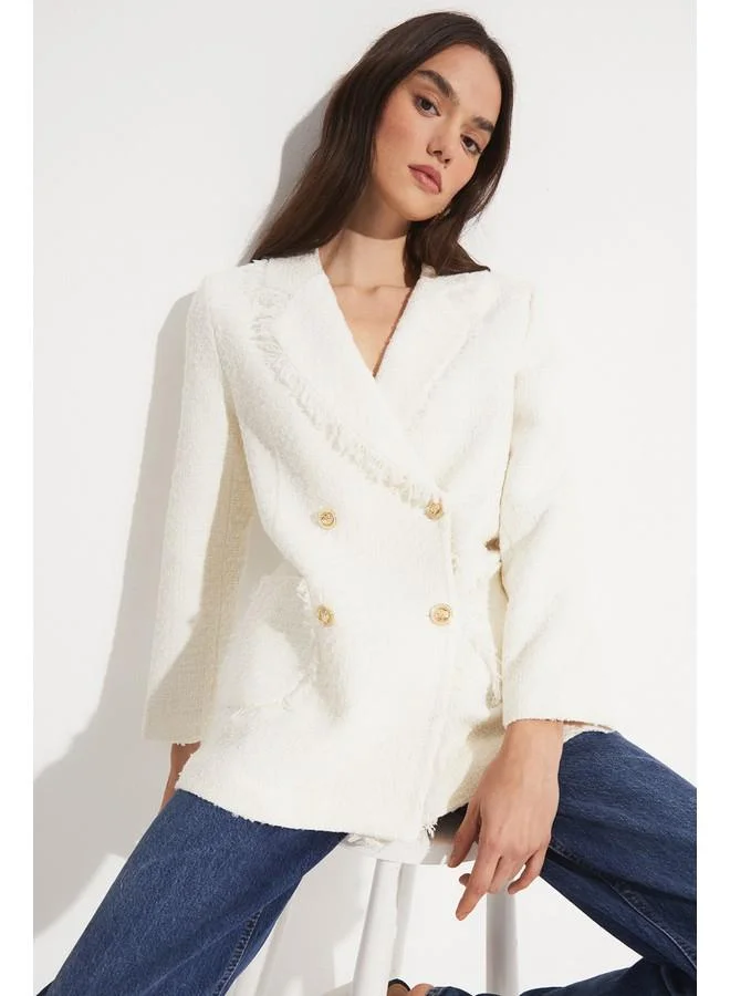 جون June Tweed Button Detailed Jacket White