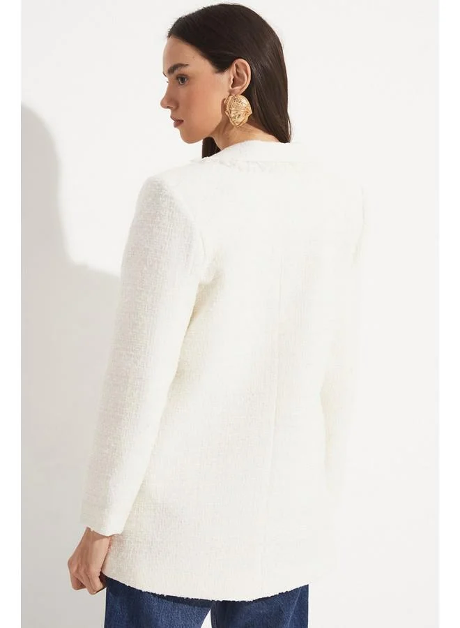 جون June Tweed Button Detailed Jacket White