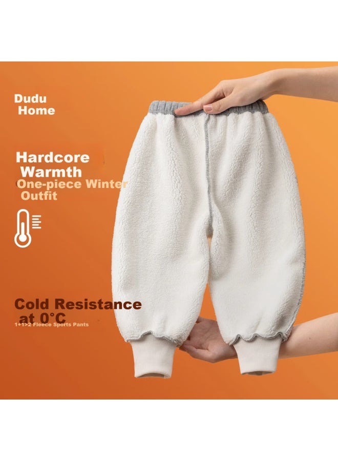 Doodle Home Dudu Home Kids' Thickened Pants For Autumn And Winter Boys' Cuffed Pants Warm Children's Trousers Loose Girls' Autumn Clothing Grey - Image 2