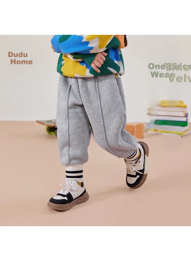 Doodle Home Dudu Home Kids' Thickened Pants For Autumn And Winter Boys' Cuffed Pants Warm Children's Trousers Loose Girls' Autumn Clothing Grey - Image 5