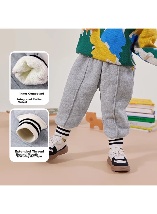 Doodle Home Dudu Home Kids' Thickened Pants For Autumn And Winter Boys' Cuffed Pants Warm Children's Trousers Loose Girls' Autumn Clothing Grey - Image 3