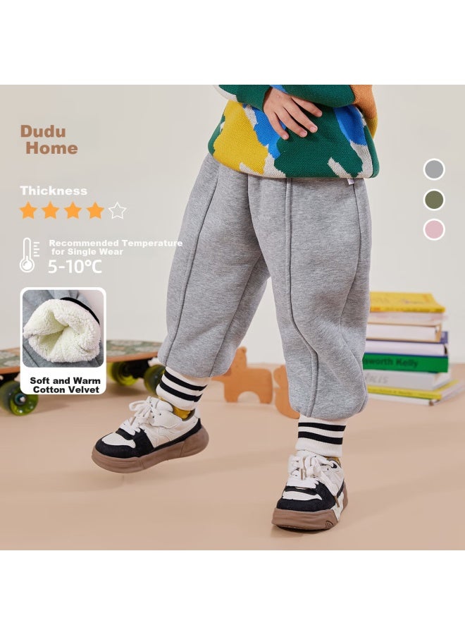 Doodle Home Dudu Home Kids' Thickened Pants For Autumn And Winter Boys' Cuffed Pants Warm Children's Trousers Loose Girls' Autumn Clothing Grey - Image 1