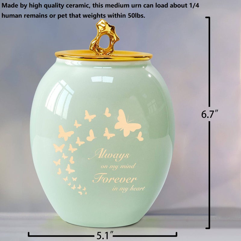 LINES ARTE Medium Urns for Human Ashes, 6.7x5.2Inch Ceramic Medium Size Butterfly Decorative Cremation Urns for Ashes Adult Female/Mom/Women - Image 2