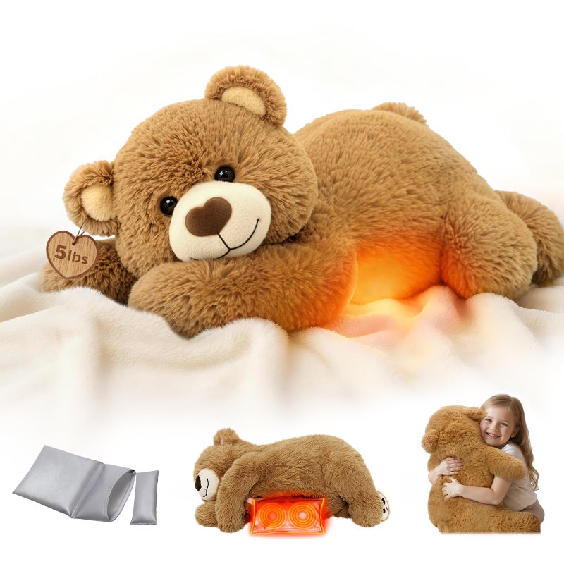 Mewaii Weighted Stuffed Animals with Microwavable Heating Pad - 5 lbs Adjustable, Heatable &Coolable Brown Bear Stuffed Animal for Hug, Removable Inner Pad, 23 Inch Perfect Plush Gift for Kids - Image 1