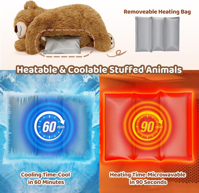 Mewaii Weighted Stuffed Animals with Microwavable Heating Pad - 5 lbs Adjustable, Heatable &Coolable Brown Bear Stuffed Animal for Hug, Removable Inner Pad, 23 Inch Perfect Plush Gift for Kids - Image 5