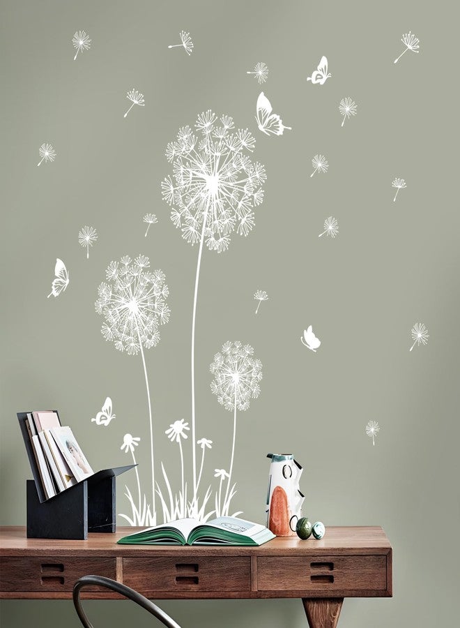 Supzone 2 Sheets Dandelion Wildflower Wall Decals Art, Wall Stickers Peel and Stick Floral Butterflies Flying Decor for Girls Kids Women Baby Nursery Living Room Bedroom Bathroom Hallway Stairwell (White) - Image 5