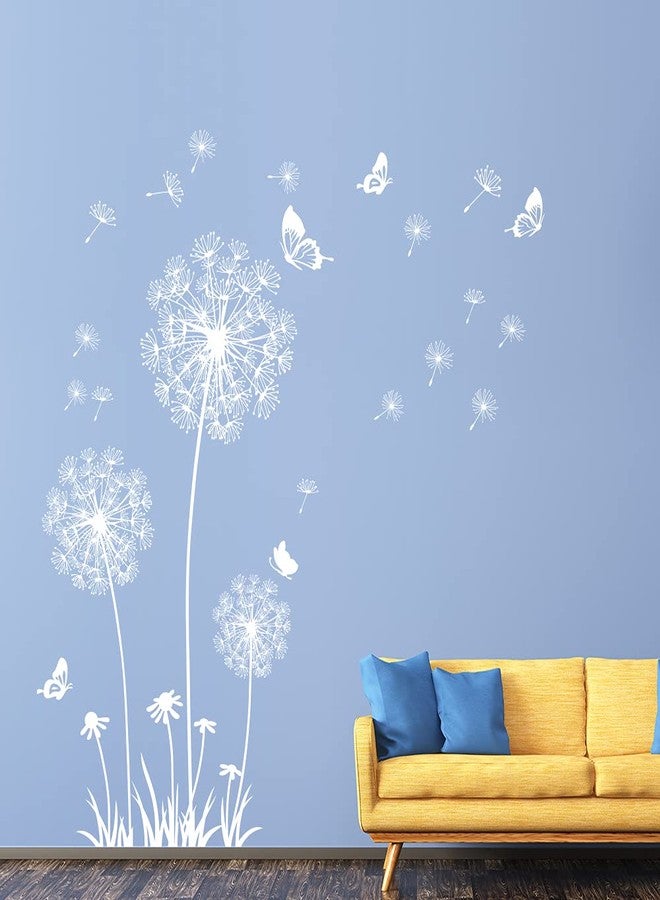 Supzone 2 Sheets Dandelion Wildflower Wall Decals Art, Wall Stickers Peel and Stick Floral Butterflies Flying Decor for Girls Kids Women Baby Nursery Living Room Bedroom Bathroom Hallway Stairwell (White) - Image 4