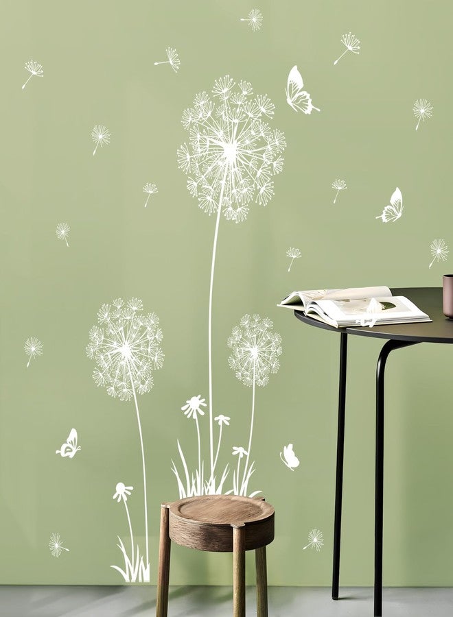 Supzone 2 Sheets Dandelion Wildflower Wall Decals Art, Wall Stickers Peel and Stick Floral Butterflies Flying Decor for Girls Kids Women Baby Nursery Living Room Bedroom Bathroom Hallway Stairwell (White) - Image 1