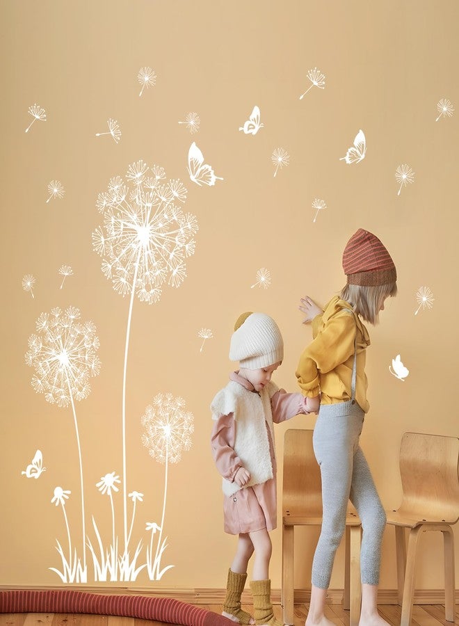 Supzone 2 Sheets Dandelion Wildflower Wall Decals Art, Wall Stickers Peel and Stick Floral Butterflies Flying Decor for Girls Kids Women Baby Nursery Living Room Bedroom Bathroom Hallway Stairwell (White) - Image 3