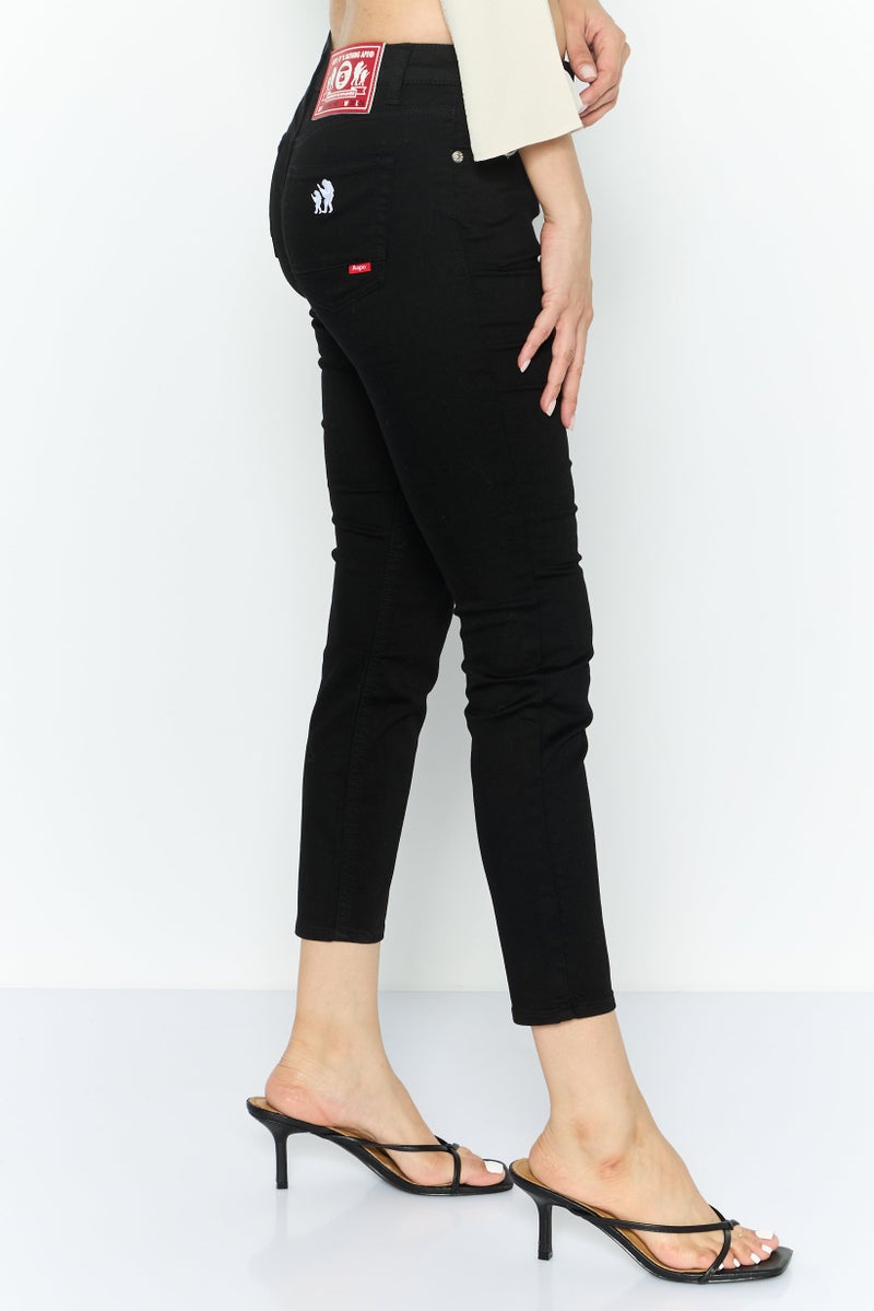 Aape BY *A BATHING APE® Women Skinny Fit Graphic Print Stretchable Jeans, Black - Image 4