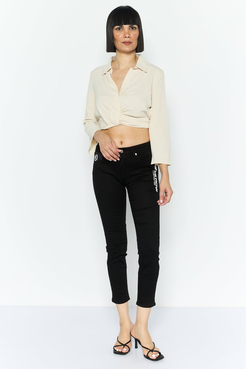 Aape BY *A BATHING APE® Women Skinny Fit Graphic Print Stretchable Jeans, Black - Image 3