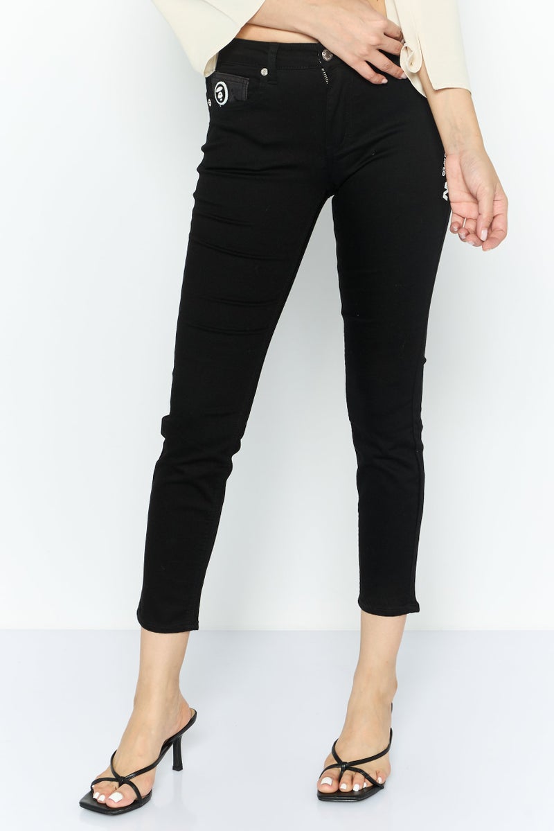 Aape BY *A BATHING APE® Women Skinny Fit Graphic Print Stretchable Jeans, Black - Image 1