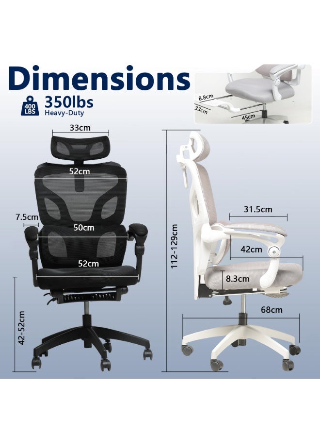 TDOO Ergonomic Office Chair,350lbs Heavy Duty Chair with Adjustable Lumbar Support & Headrest, Breathable Mesh, Lockable 90-135° Recline , Footrest, Buttock-Care Cushion, Computer/Gaming Chair for Home/Office - Image 4