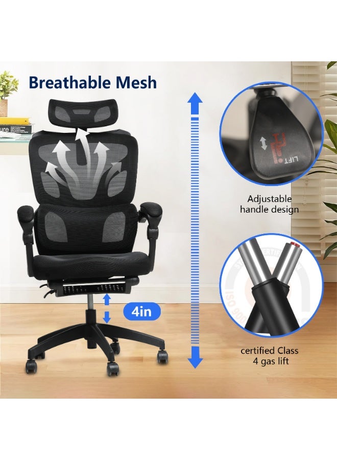 TDOO Ergonomic Office Chair,350lbs Heavy Duty Chair with Adjustable Lumbar Support & Headrest, Breathable Mesh, Lockable 90-135° Recline , Footrest, Buttock-Care Cushion, Computer/Gaming Chair for Home/Office - Image 2