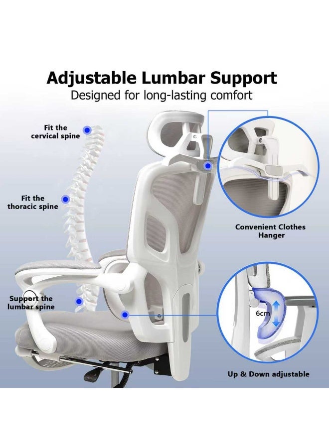 TDOO Ergonomic Office Chair,350lbs Heavy Duty Chair with Adjustable Lumbar Support & Headrest, Breathable Mesh, Lockable 90-135° Recline , Footrest, Buttock-Care Cushion, Computer/Gaming Chair for Home/Office - Image 3