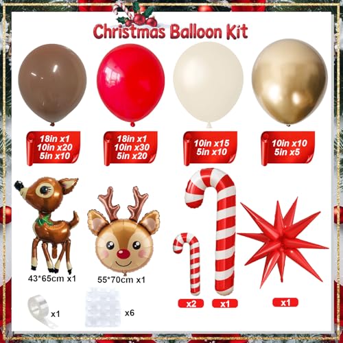 Froova Christmas Balloon Garland Arch Kit 128Pcs Reindeer Brown Red and Gold Balloon with Cane Star Foil Balloons for Christmas Winter Holiday Woodland Baby Shower Birthday Party Decorations - Image 5