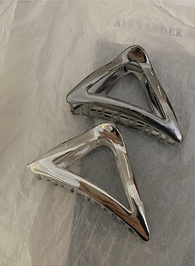 DIUEWOW Triangle Hair Claw Clip Hollow Triangle Hair Clips Medium Metal Hair Claw for Women Girls Non-Slip Strong Grab Clips Shark Barrette Hair Clamps Hair Accessories for Thick Hair(Silver) - Image 5