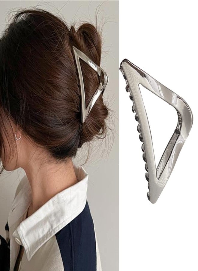 DIUEWOW Triangle Hair Claw Clip Hollow Triangle Hair Clips Medium Metal Hair Claw for Women Girls Non-Slip Strong Grab Clips Shark Barrette Hair Clamps Hair Accessories for Thick Hair(Silver) - Image 1