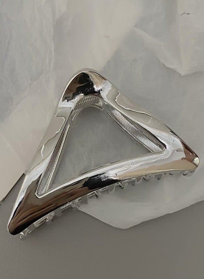 DIUEWOW Triangle Hair Claw Clip Hollow Triangle Hair Clips Medium Metal Hair Claw for Women Girls Non-Slip Strong Grab Clips Shark Barrette Hair Clamps Hair Accessories for Thick Hair(Silver) - Image 2